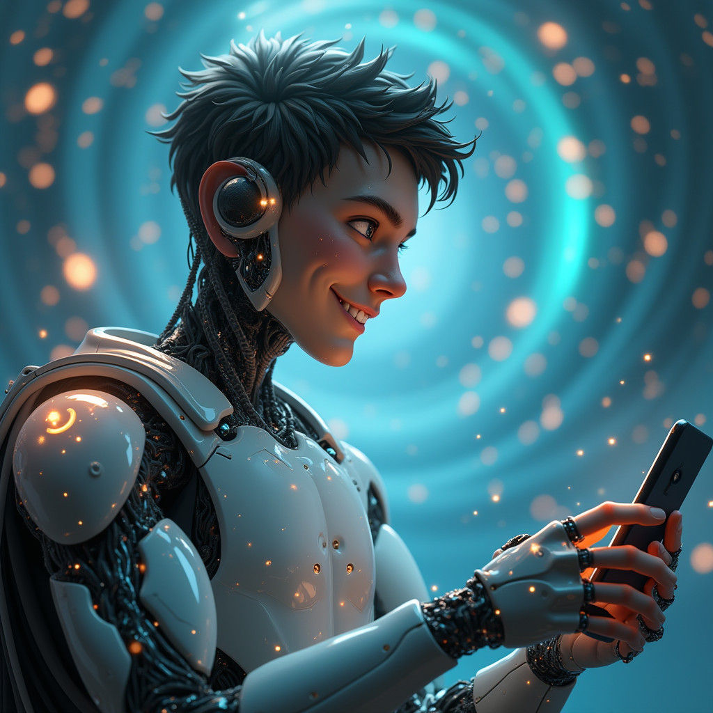 Friendly AI Assistant Typing in a Fantasy Style