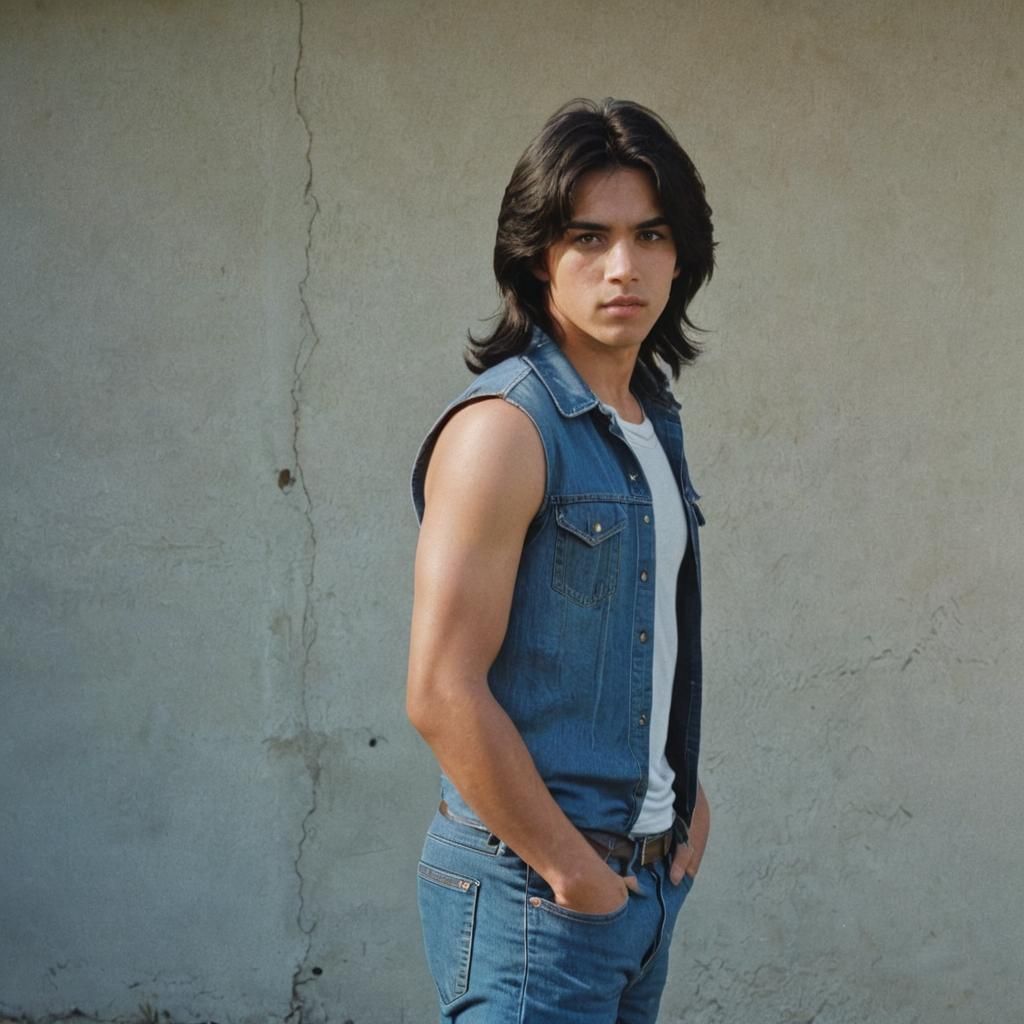 Teenage Boy in 1970s Style Film Still