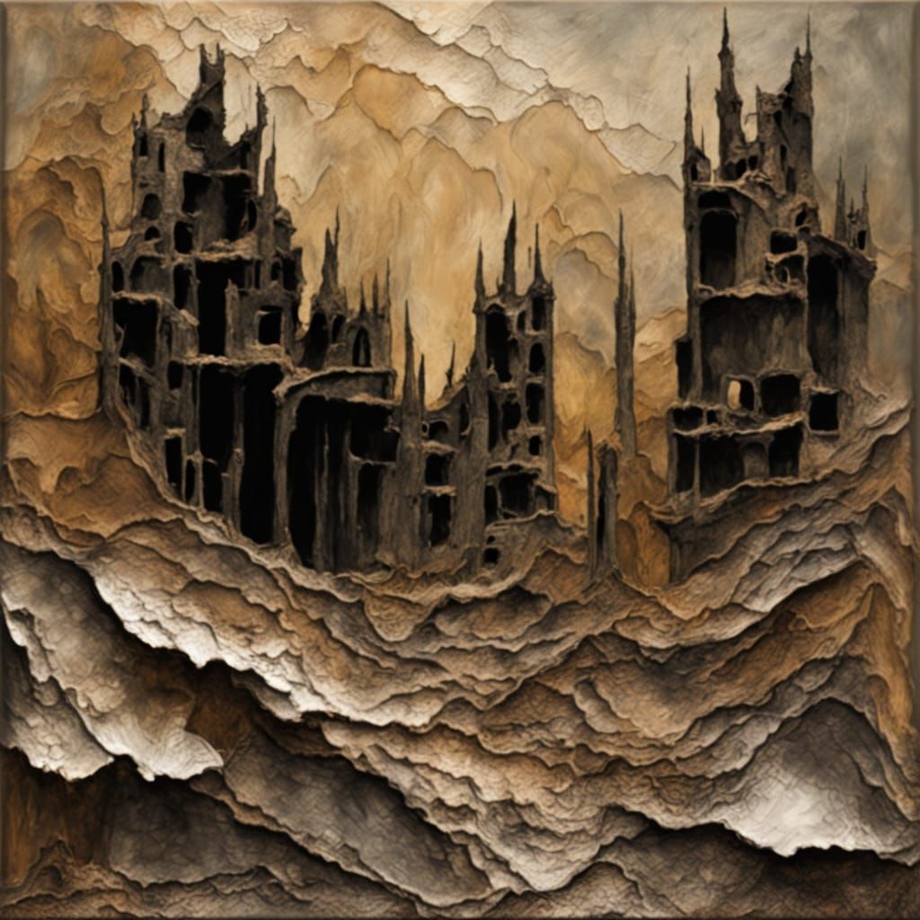 Haunting Crumbling Landscape in Impasto Style