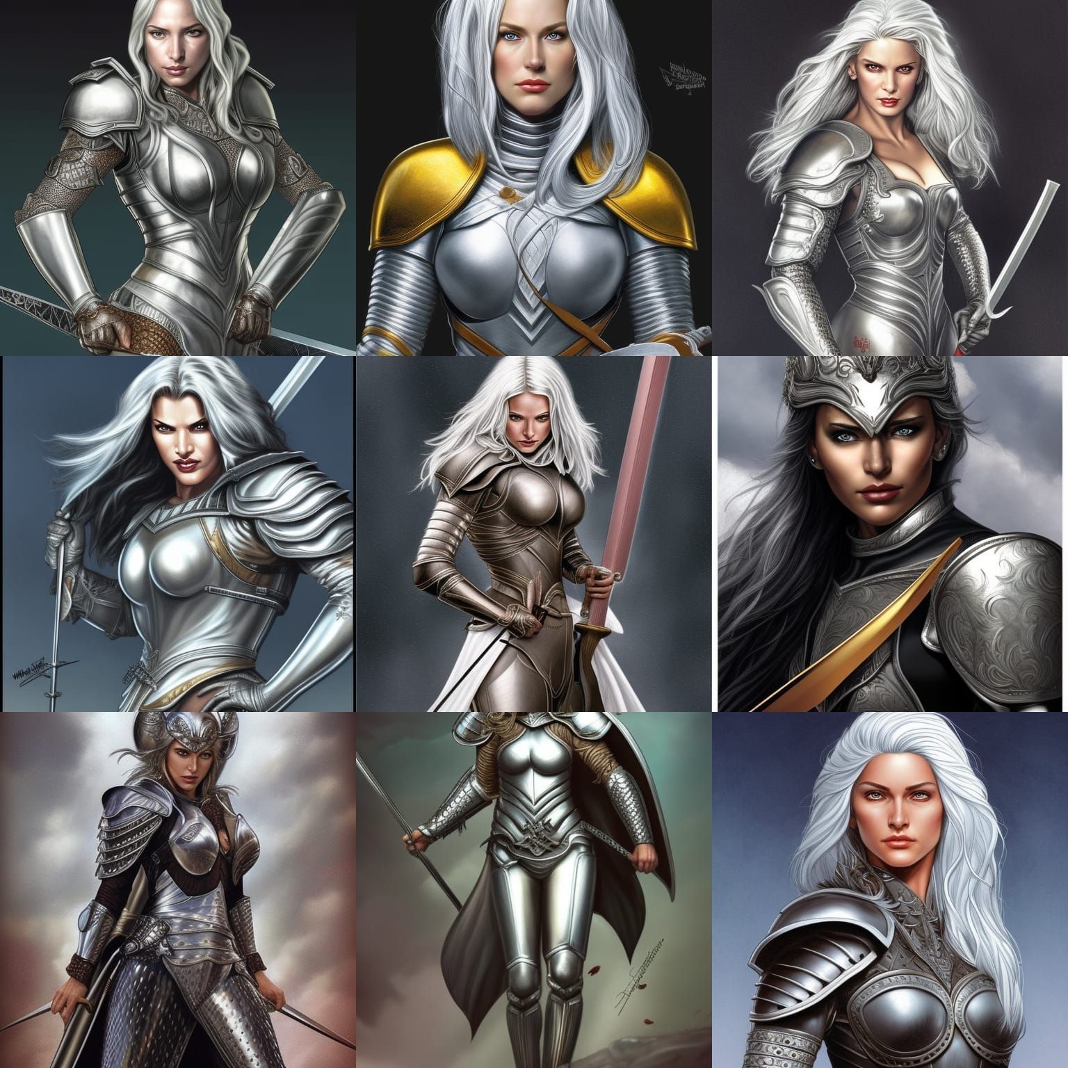 Fair Warrior with Silver Hair and Swords