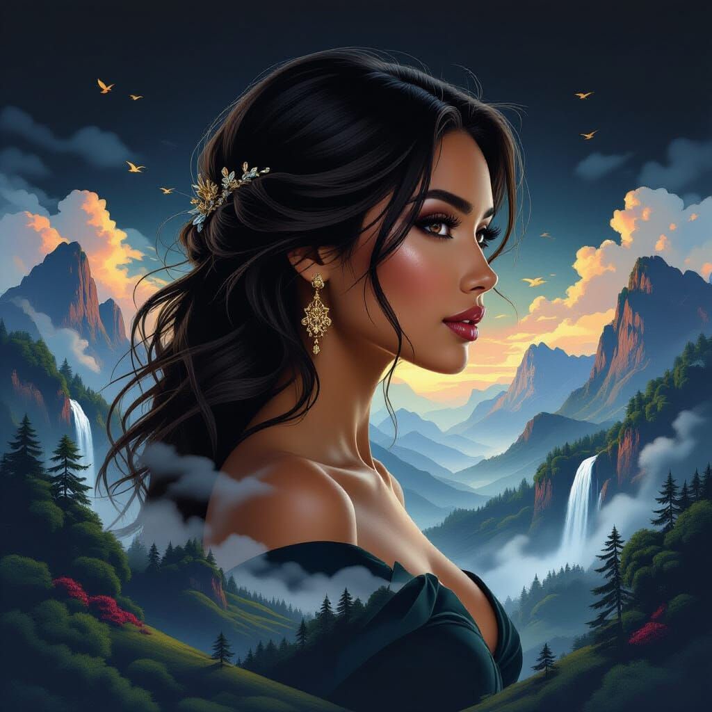 Latina Portrait with Landscape, Digital Double Exposure Art