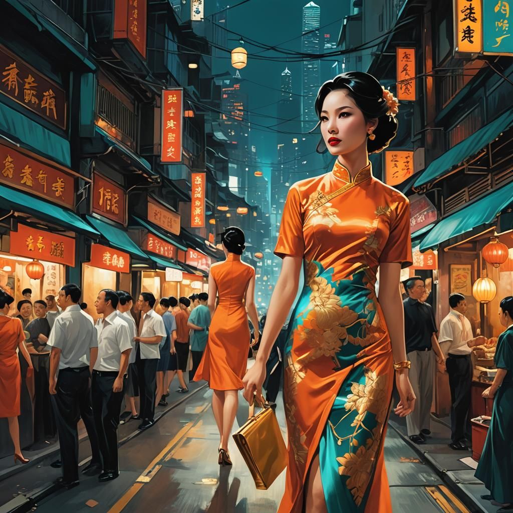 Hong Kong Woman in Qipao, Alex Ross Illustration