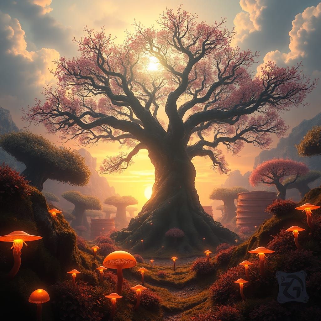 Enchanting Fantasy World with Glowing Tree