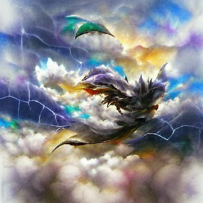 Majestic Dragon Soaring Through Storm Clouds