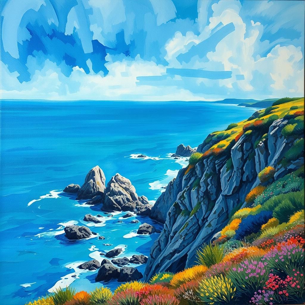 Cornish Coast Watercolour in Impressionist Style