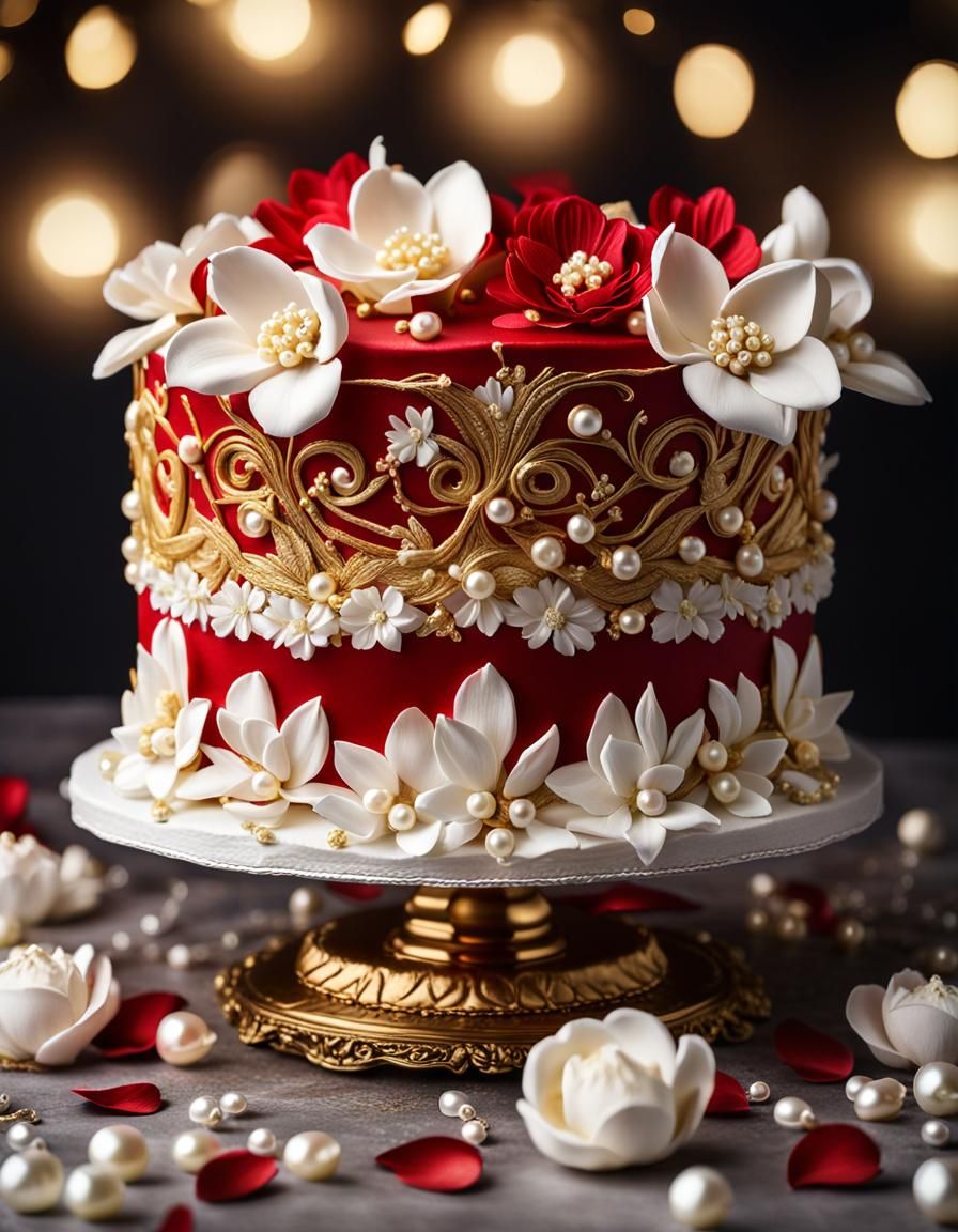 Exquisite Cake with Red Frosting in 3D Cinematic Style