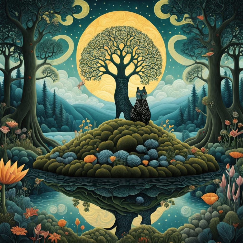 Mystical Shaman on Floating Island, Surreal Art