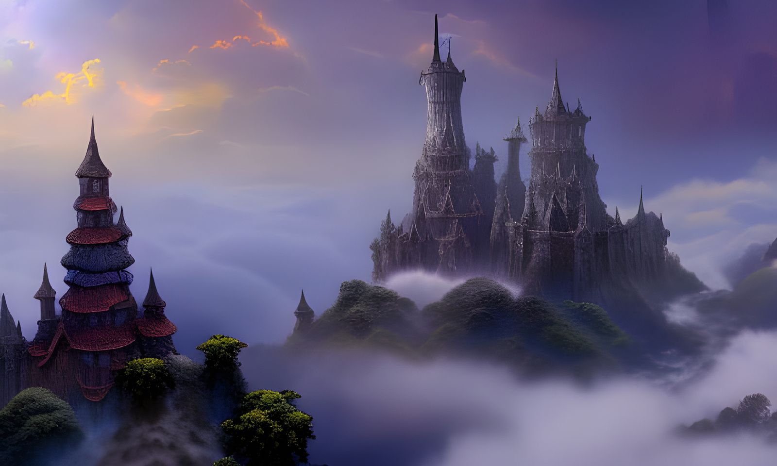 Ethereal Fortress in Clouds: A Fantasy Landscape
