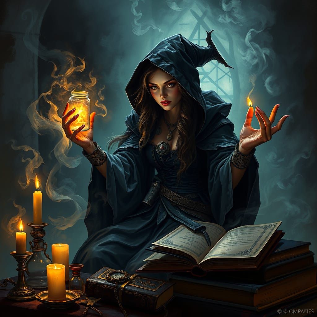 Dark Fantasy Sorceress Weaves Ancient Spell