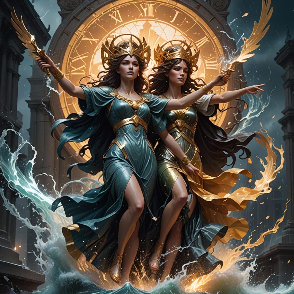 Themis and Eleutheria Embracing Justice and Liberty in a Sto...