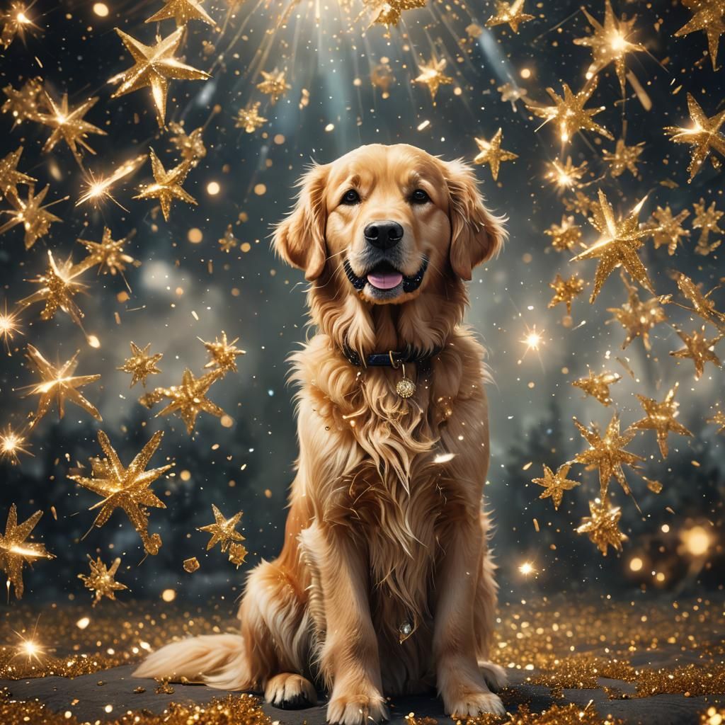 Sparkling Golden Retriever Fantasy Concept Art