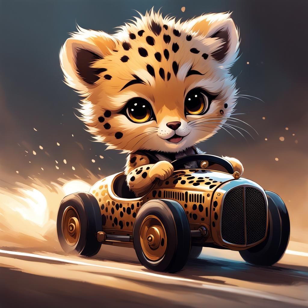 Baby Cheetah Racer: Detailed Studio Photo