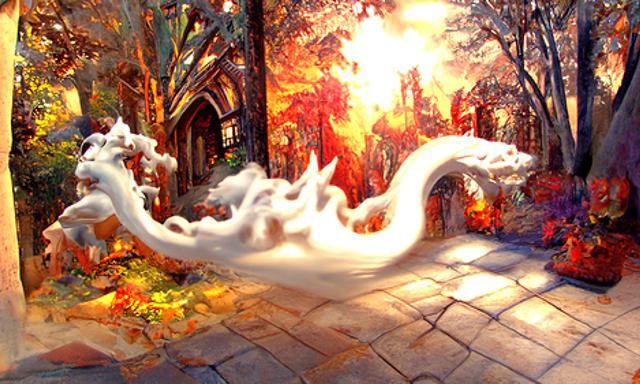 Ethereal Fire Dragon in a Fantasy Landscape