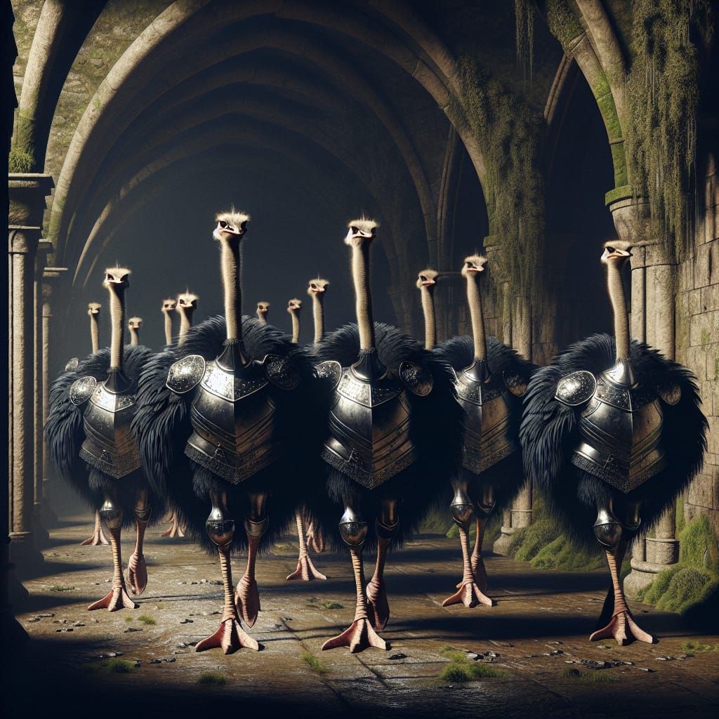 Ostrich Knights March Through Dungeon