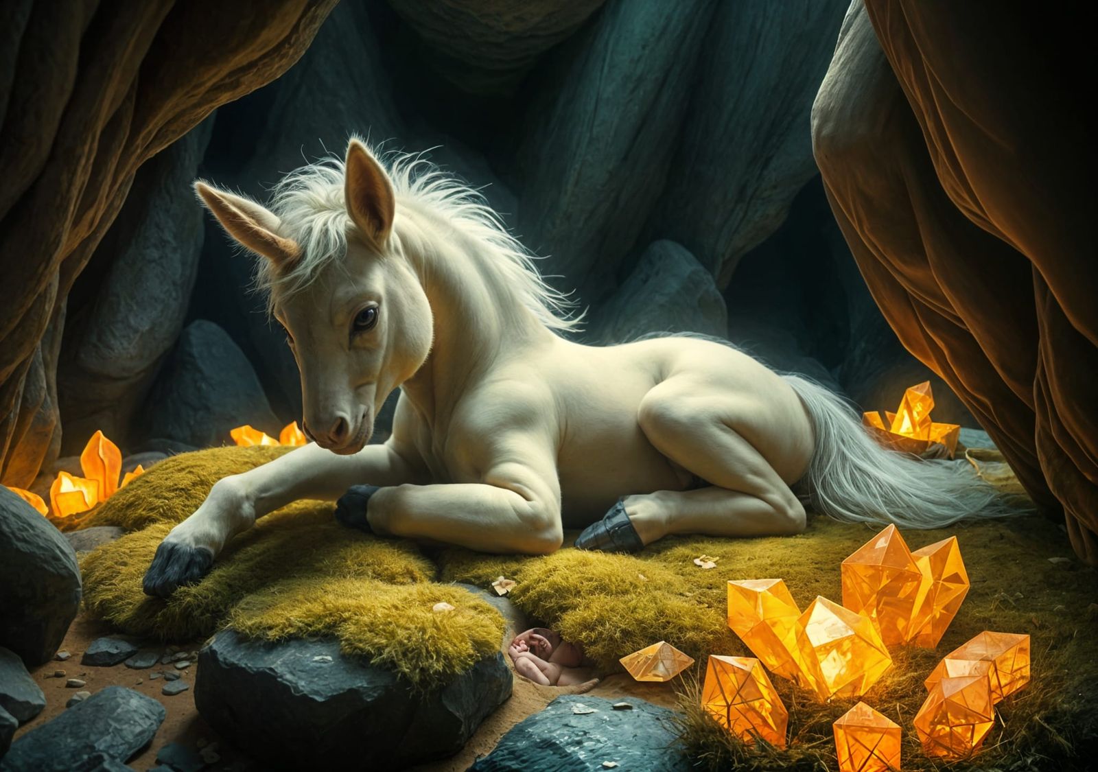 Newborn Baby Centaur Roaming in Cosy Cave