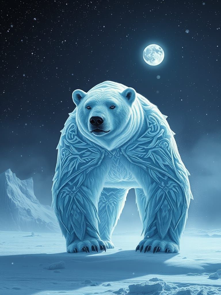 Ethereal Polar Bear Stands Resolute in Arctic Blizzard, Ador...