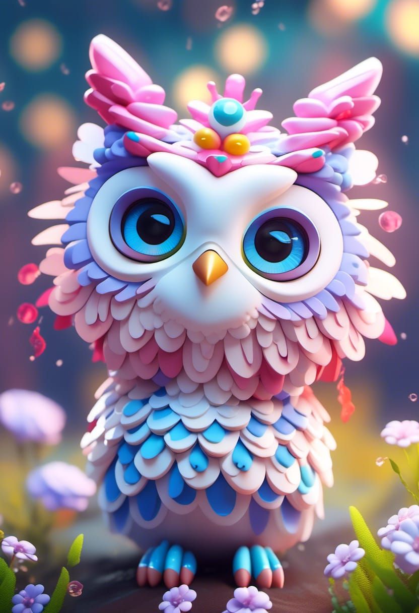 Cute Kawaii Baby Owl in Pixar 3D Style