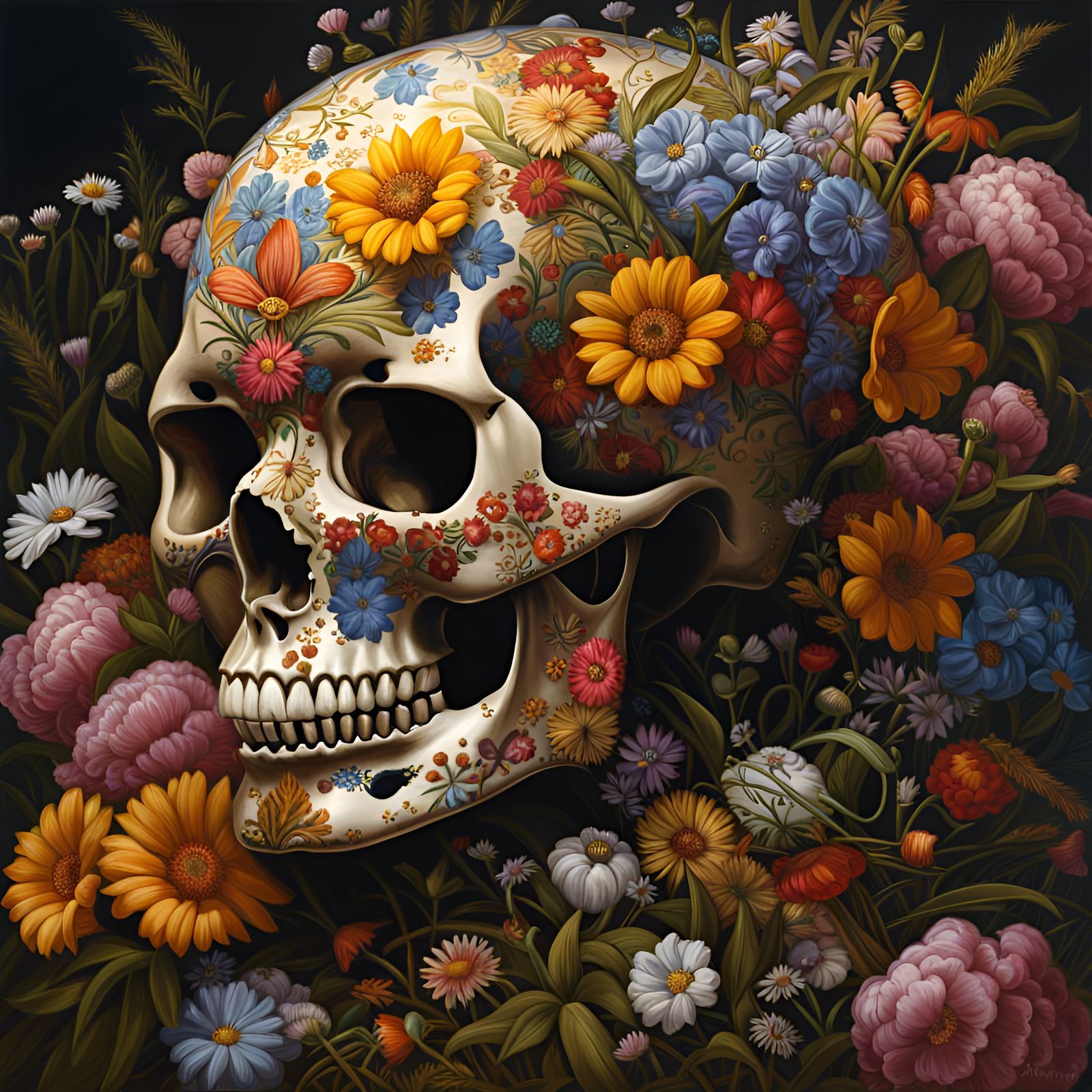 Floral Skull: A Dark Fantasy Digital Painting