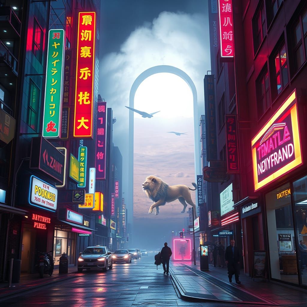 Megapolis Street: Portal to Steppe in Digital Art Style