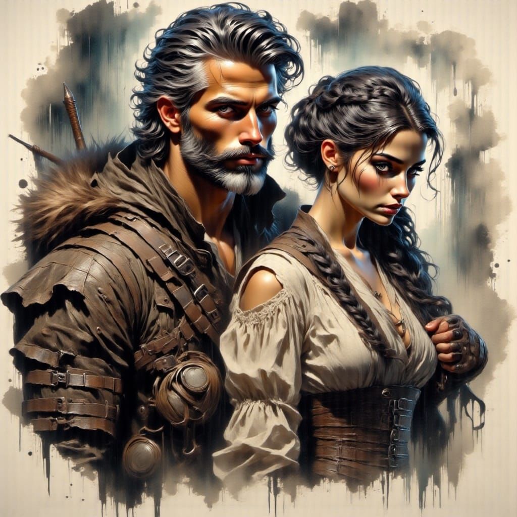 Medieval Village Scene with Braided Hair, Historical Drama