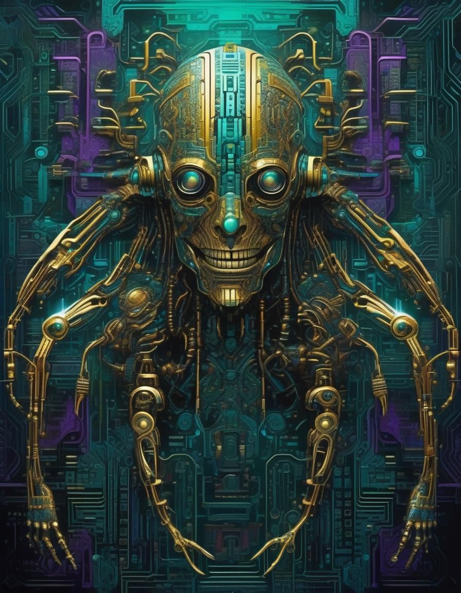 Cyberpunk Biomechanical Humanoid in Bold Colors