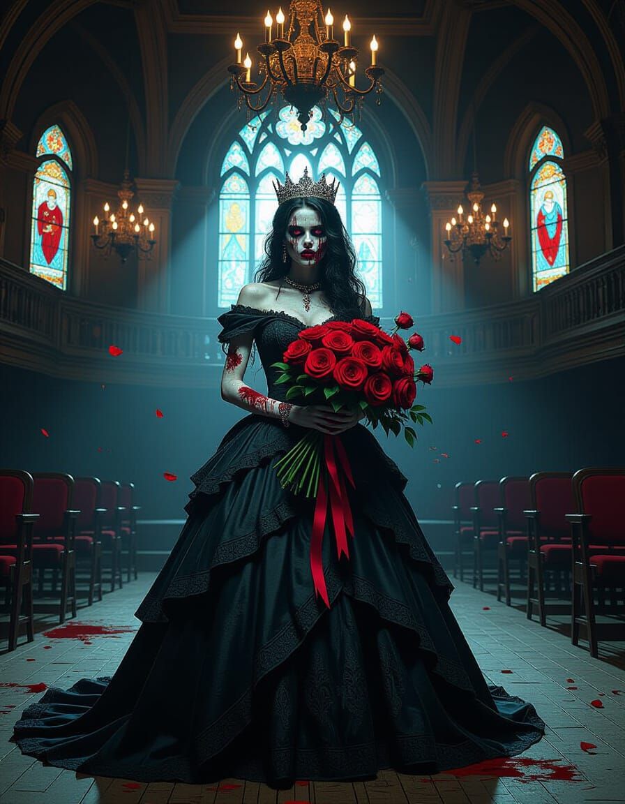 Zombie Prom Queen in Gothic Auditorium