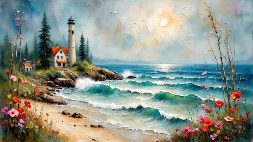 Impressionist Seascape in Encaustic Wax Style