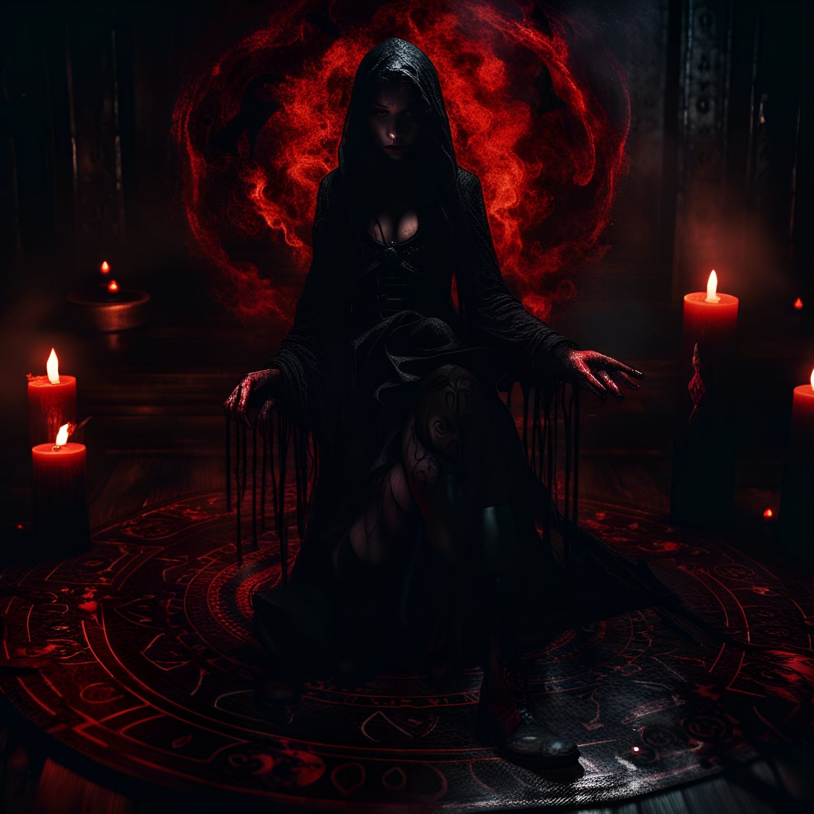 Bloody Girl Witch Transformation into Shadow Demon