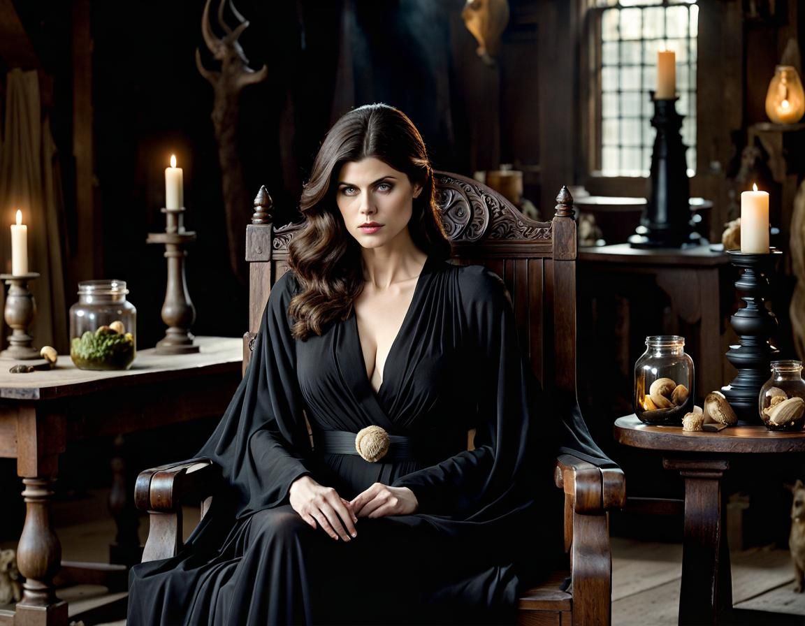 Enchanting Seer Gazing into Orb in Dark Workshop