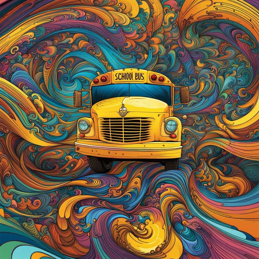 School Bus in Comic Book Style Digital Art