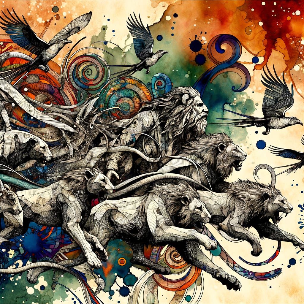 Prey and Predator Animals in Dynamic Ink Patterns