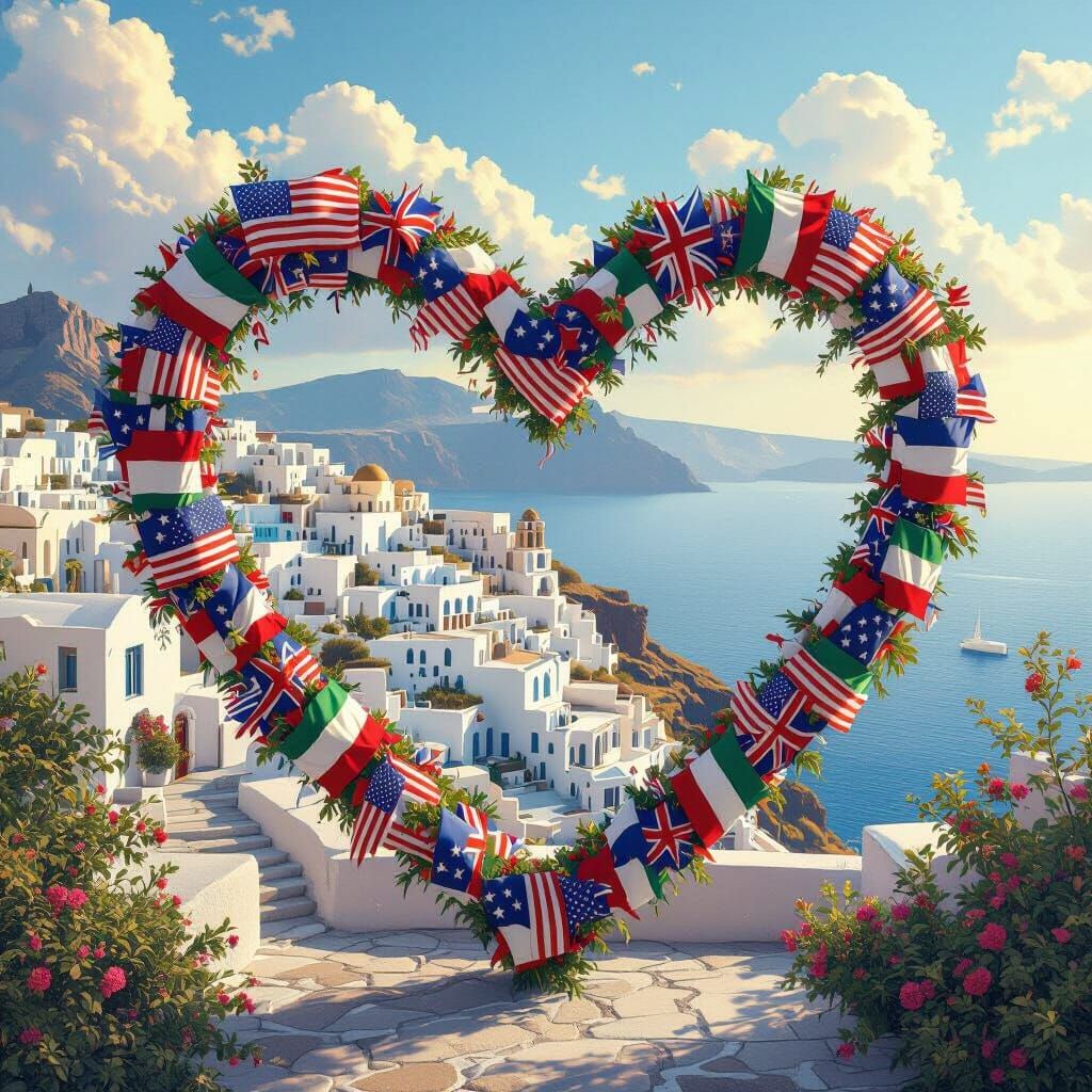 Italian-American Heart Flag Art on Greek Island