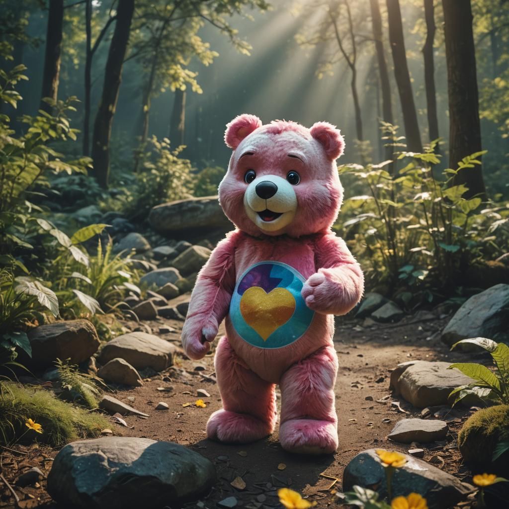 Care Bear,Cinematic film still, shot on v-raptor XL, film grain, vignette, color graded, post-processed, cinematic light...