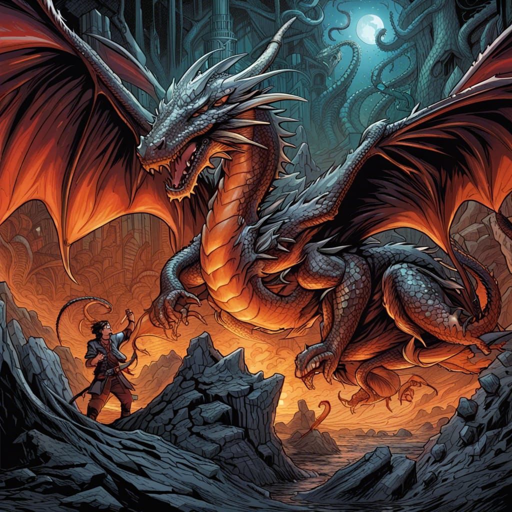 Epic Dragon World in Comic Book Art Style