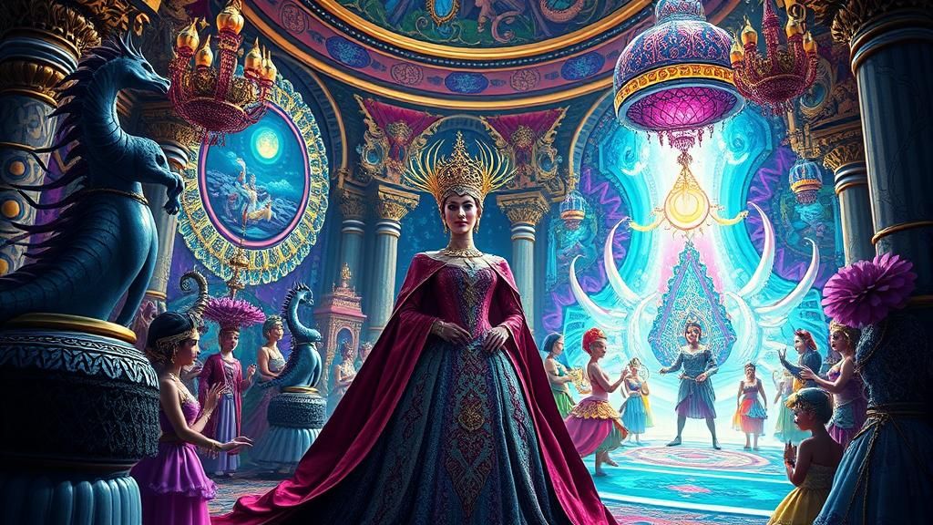 Queen's Celebration: Mythical Palace in Escher-esque Style