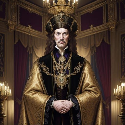 Elegant Aristocrat in Opulent Baroque Setting