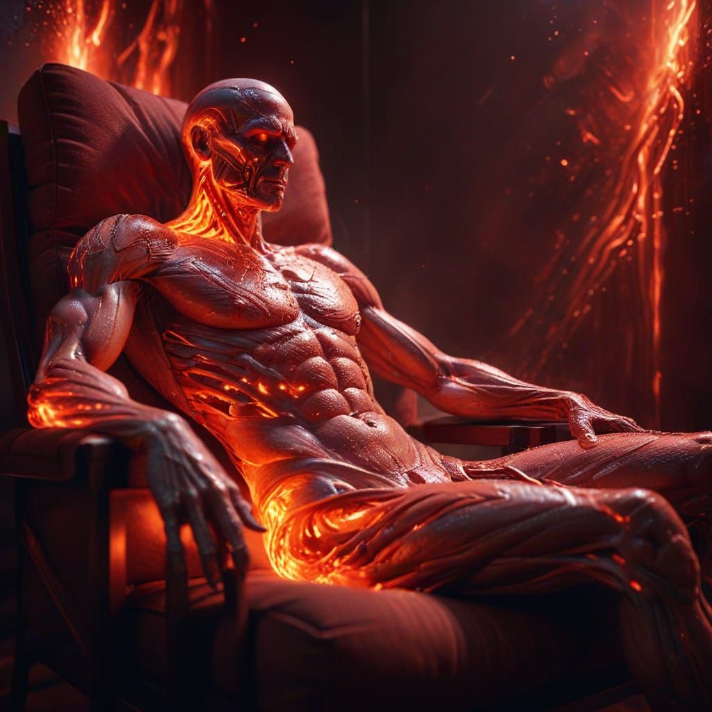 Surreal Reclined Figure in Vibrant Red Light