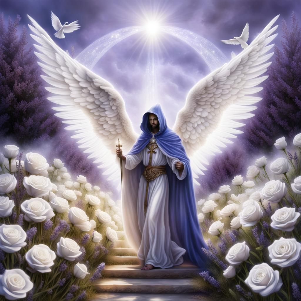 Archangel Azrael in Field of Roses, Matte Painting