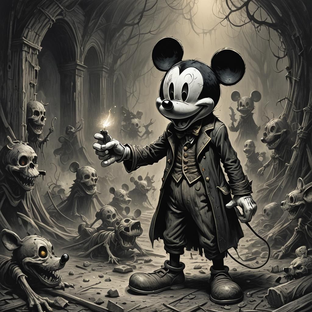 Horrific Mickey Mouse in Gothic Horror Style