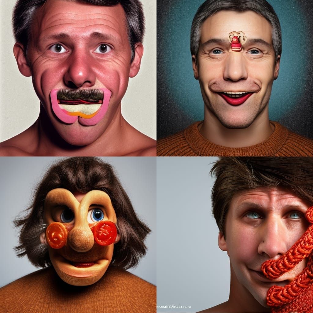 Surreal Sausage Man Portrait with Spaghetti