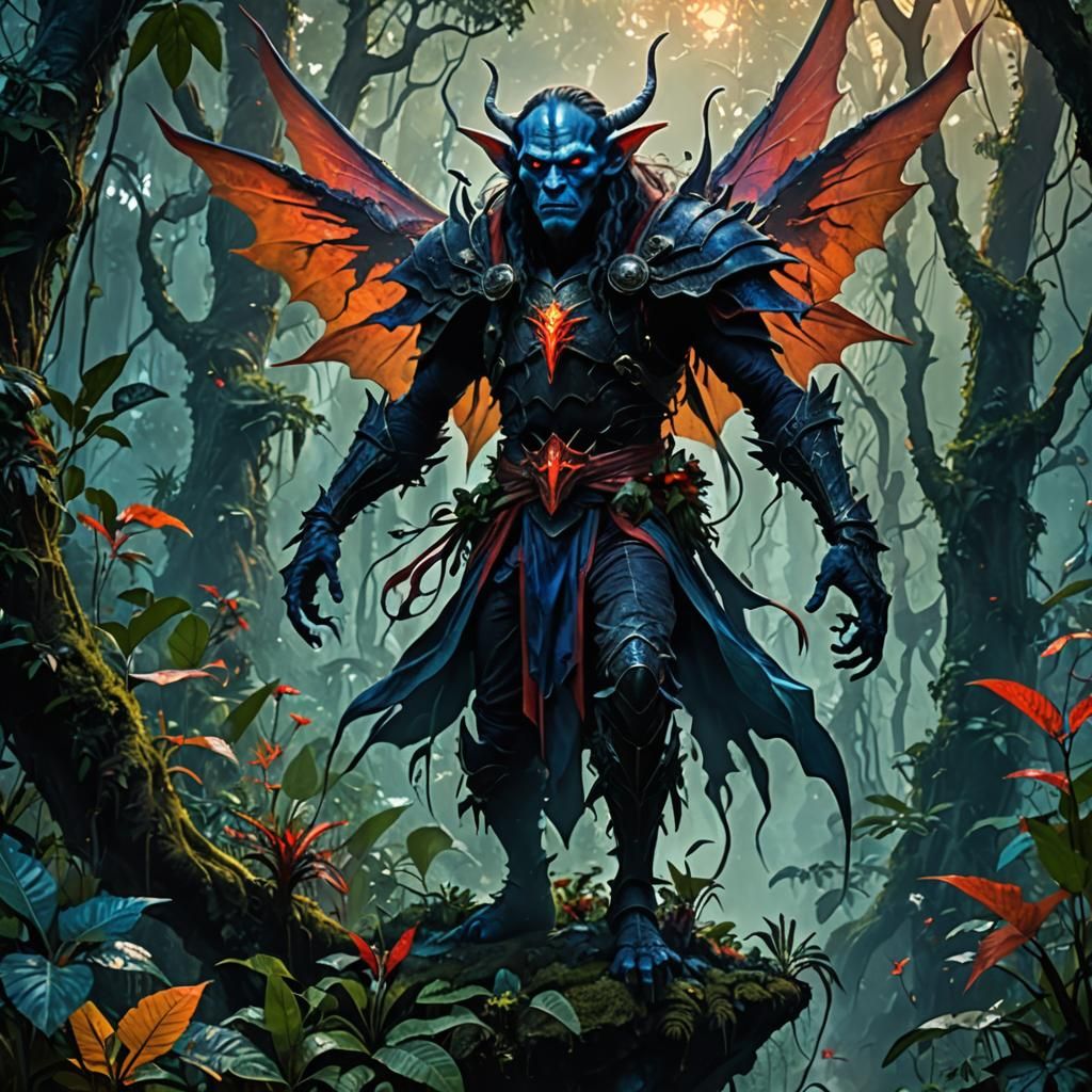 Epic Dark Fantasy Elf Warlord on Stilts in a Lush Alien Land...
