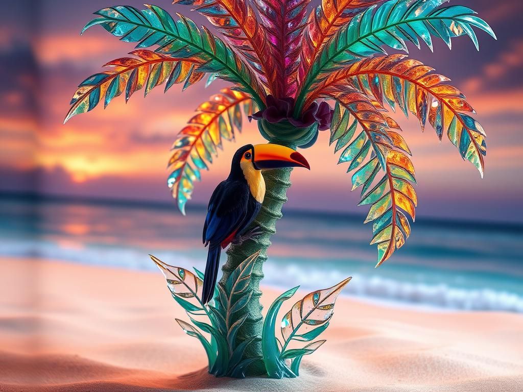 Glass Palm Tree Dreamscape with Toucan Digital Art