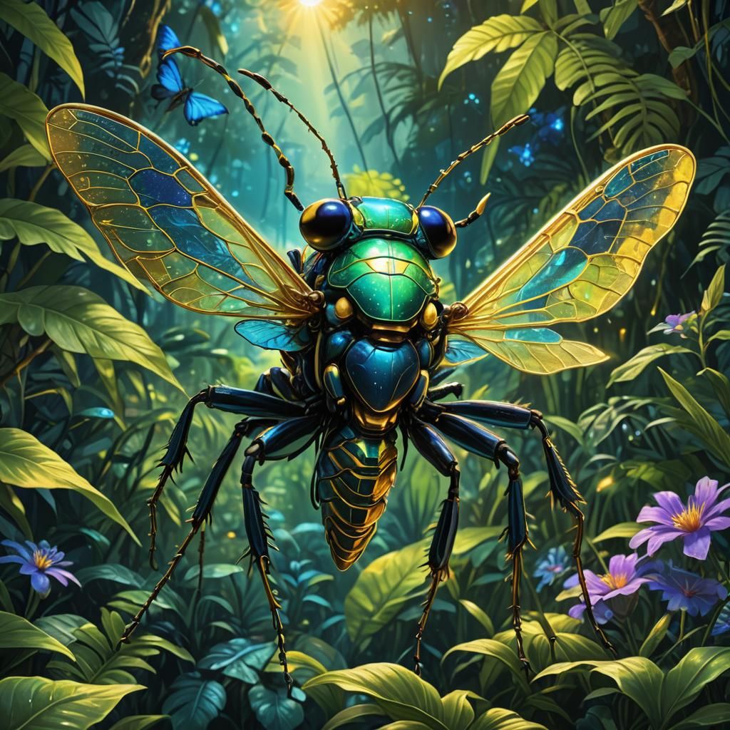 Iridescent Indonesian Insect in Sci-Fi Jungle