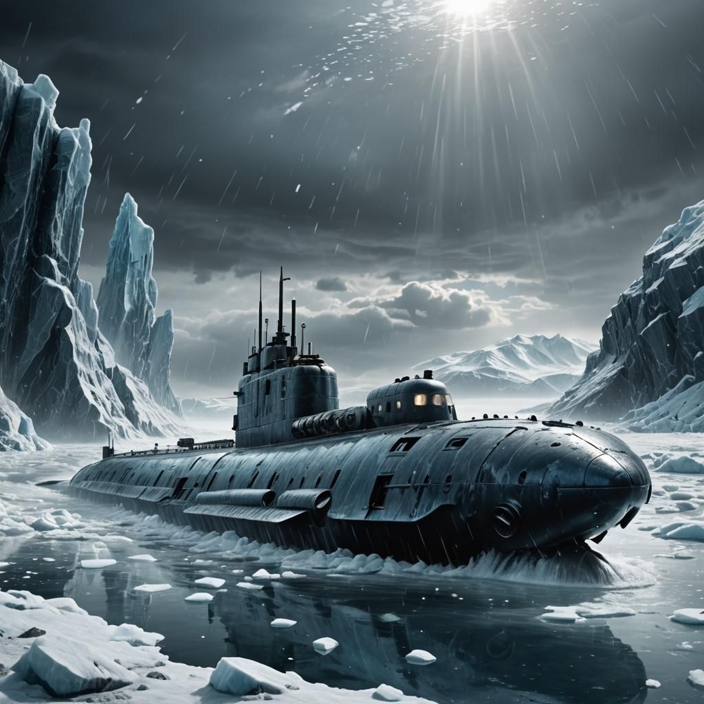 Sci-Fi Military Submarine Breaks Arctic Ice: 3D Art