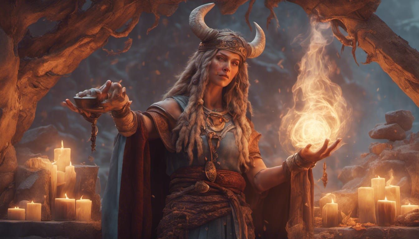 Viking Medicine Woman Casting a Spell in Digital Art