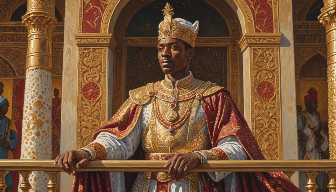 Nubian King on Balcony in Pointillist Style