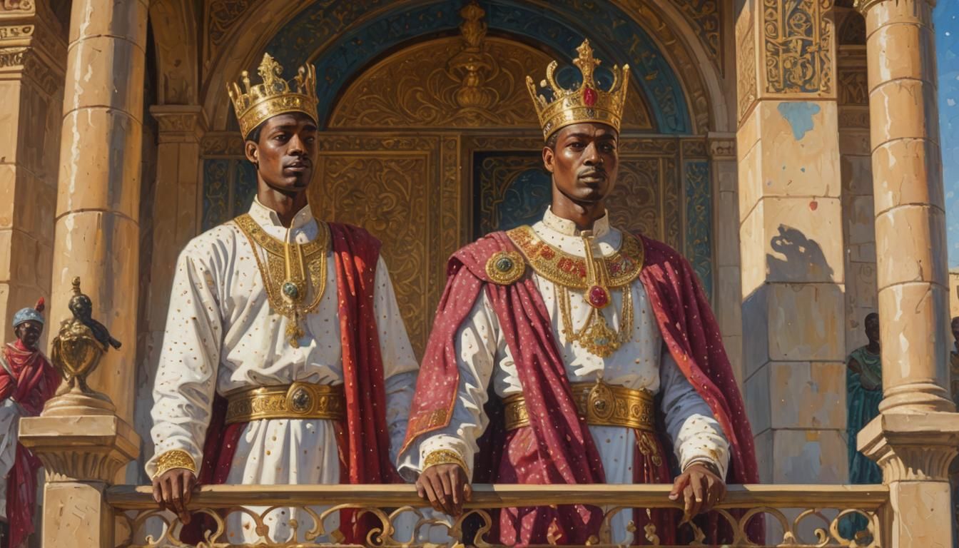 Nubian King Overlooking His Kingdom in Pointillism Style