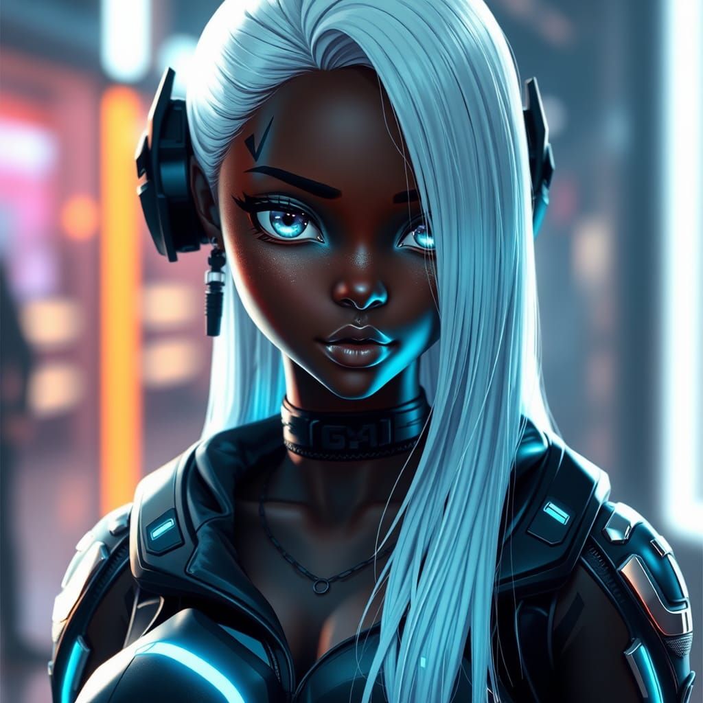 Futuristic Black Woman in Anime Style Concept Art