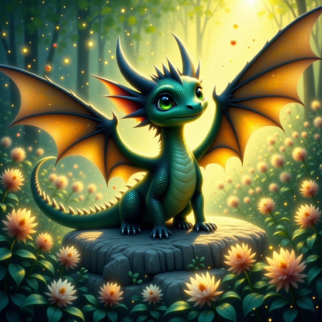 Whimsical Dragon with Majestic Wings in a Cinematic Film Sti...