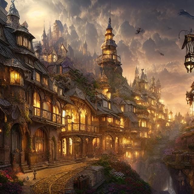 Epic Fairy Town Digital Matte Painting